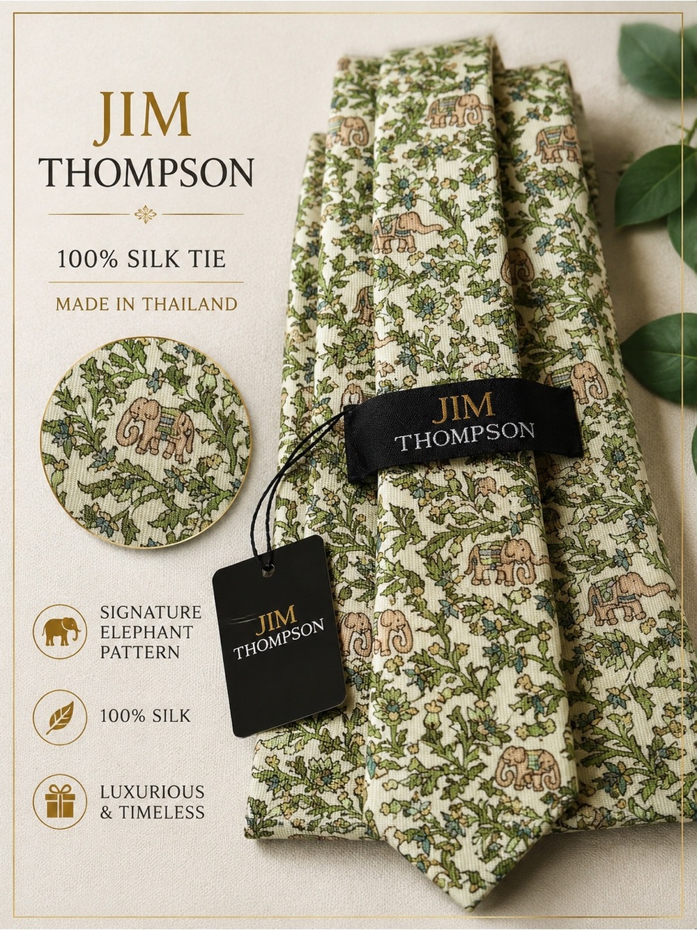 Jim Thompson Silk Elephant Print Tie